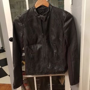 Express minus the leather double peplum jacket